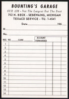 Vintage receipt BOUNTINGS GARAGE Texaco Service 1960s Sebewaing Michigan n-mint+