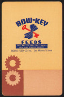 Vintage playing card BOW-KEY FEEDS brown and tan background Boeke Des Moines Iowa