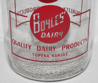 Vintage milk bottle BOYLES DAIRY round One Gallon pyro Topeka Kansas excellent++