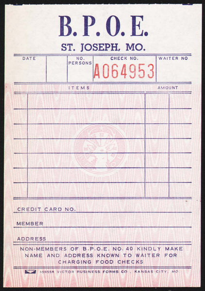 Vintage receipt B.P.O.E. elk pictured St Joseph Missouri new old stock n-mint+