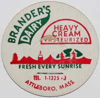 Vintage milk bottle cap BRANDERS DAIRY Heavy Cream farm Attleboro Massachusetts