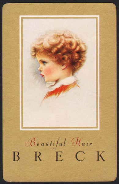 Vintage playing card BRECK shampoo Beautiful Hair slogan picturing a young girl