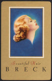Vintage playing card BRECK shampoo Beautiful Hair slogan picturing a young woman
