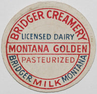 Vintage milk bottle cap BRIDGER CREAMERY Montana Golden Licensed Dairy unused