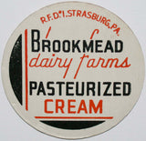 Vintage milk bottle cap BROOKMEAD DAIRY FARMS Cream Strasburg Pennsylvania unused