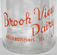 Vintage milk bottle BROOK VIEW DAIRY Bourbonnais Illinois 1961 pyro half pint
