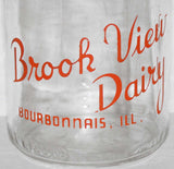 Vintage milk bottle BROOK VIEW DAIRY Bourbonnais Illinois 1961 pyro half pint