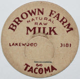 Vintage milk bottle cap BROWN FARM Natural Raw Milk Tacoma Washington unused
