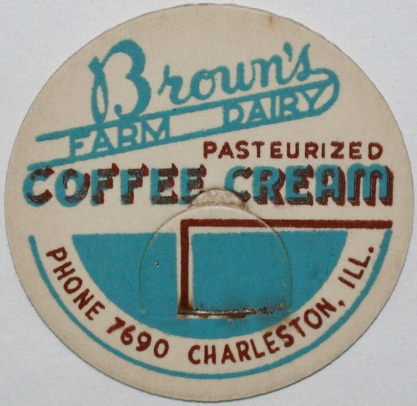 Vintage milk bottle cap BROWNS FARM DAIRY Coffee Cream Charleston Illinois unused