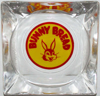 Vintage glass ashtray BUNNY BREAD picturing the rabbit yellow and red n-mint+