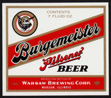 Vintage label BURGEMEISTER PILSENER BEER Warsaw Brewing Illinois unused n-mint+