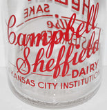 Vintage milk bottle CAMPBELL SHEFFIELD DAIRY Kansas City TRPQ 1940 pyro quart