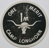 Vintage token CAMP LONGHORN milk bottle cap One Merit steer picture Burnet Texas