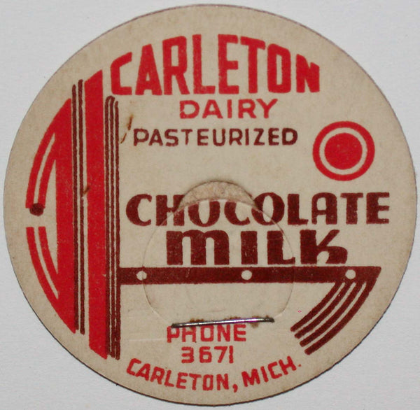 Vintage milk bottle cap CARLETON DAIRY Chocolate Carleton Michigan new old stock
