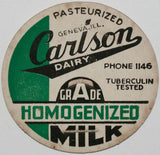 Vintage milk bottle cap CARLSON DAIRY Phone 1146 Geneva Illinois new old stock