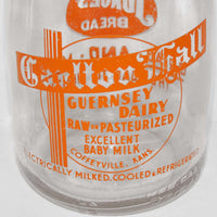 Vintage milk bottle CARLTON HALL DAIRY Junges Bread pyro quart Coffeyville Kansas