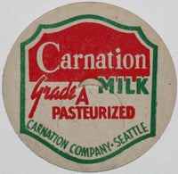 Vintage milk bottle cap CARNATION Grade A Milk Carnation Company Seattle Washington