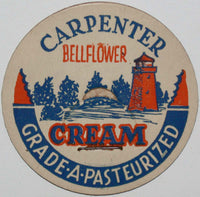 Vintage milk bottle cap CARPENTER Cream lighthouse Bellflower California unused