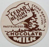 Vintage milk bottle cap CEDAR HEIGHTS FARM Chocolate Milk Cedar Rapids Iowa