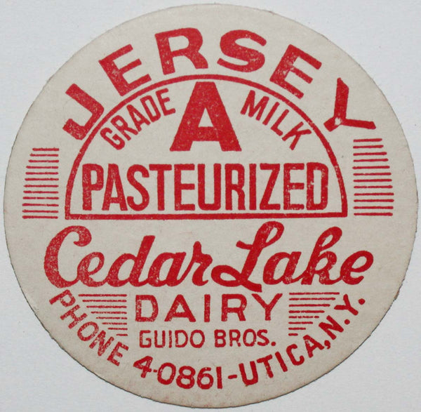 Vintage milk bottle cap CEDAR LAKE DAIRY Jersey Guido Bros Utica New York unused