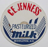 Vintage milk bottle cap C E JENNESS Pasteurized Milk Middleton New Hampshire
