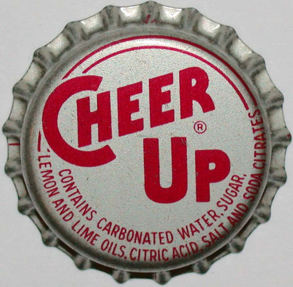 Vintage soda pop bottle cap CHEER UP red on silver cork lined new old stock