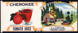 Vintage label CHEROKEE Tomato Juice log cabin Lassiter Cedartown Georgia n-mint