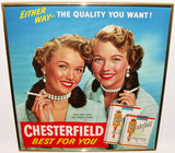 Vintage sign CHESTERFIELD Cigarettes picturing The Corbett Twins unused framed