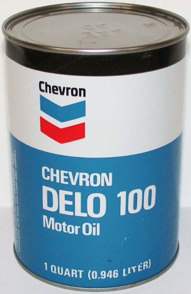 Vintage motor oil can CHEVRON Delo 100 round one quart size in n-mint condition