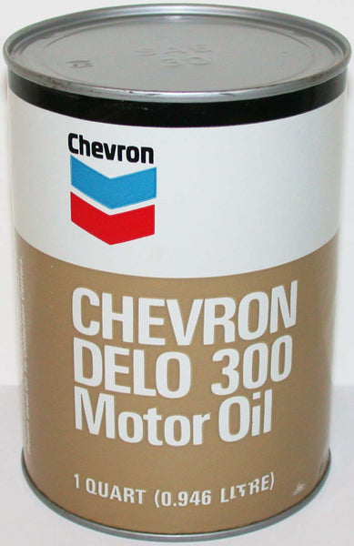 Vintage motor oil can CHEVRON Delo 300 round one quart size in n-mint condition