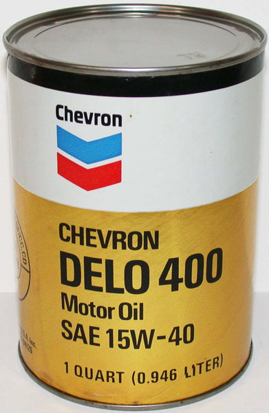 Vintage motor oil can CHEVRON Delo 400 round one quart size in n-mint condition