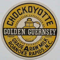 Vintage milk bottle cap CHOCKOYOTTE Golden Guernsey Roanoke Rapids North Carolina