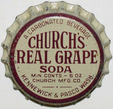 Vintage soda pop bottle cap CHURCHS REAL GRAPE shaved cork Kennewick Pasco Washington