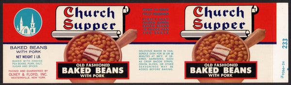 Vintage label CHURCH SUPPER Baked Beans Olney and Floyd Westernville New York