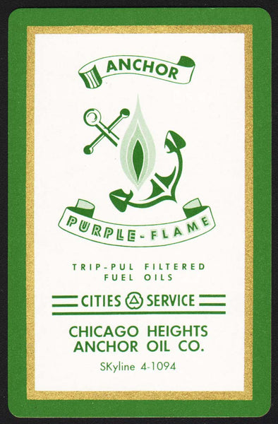 Vintage playing card CITIES SERVICE gas oil green border Chicago Heights Anchor Oil