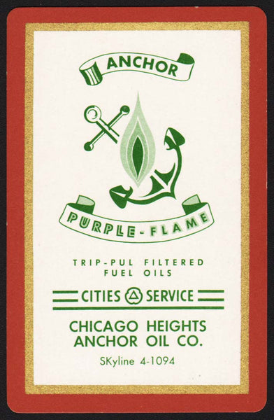 Vintage playing card CITIES SERVICE gas oil maroon Chicago Heights Anchor Oil