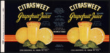 Vintage label CITRASWEET Grapefruit Juice Dunedin Florida 1943 unused n-mint