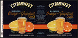 Vintage label CITRASWEET Orange Grapefruit Juice #1 Dunedin Florida 1943 n-mint