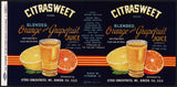Vintage label CITRASWEET Orange Grapefruit Juice #2 Dunedin Florida 1943 n-mint