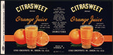 Vintage label CITRASWEET Orange Juice #1 Dunedin Florida 1944 unused n-mint