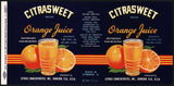 Vintage label CITRASWEET Orange Juice #2 Dunedin Florida 1944 unused n-mint