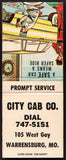 Vintage full matchbook CITY CAB CO Warrensburg MO A Safe Car Means A Safer Ride