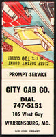 Vintage full matchbook CITY CAB CO Warrensburg MO Close Doesn't Count slogan