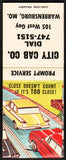 Vintage full matchbook CITY CAB CO Warrensburg MO Close Doesn't Count slogan