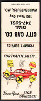 Vintage full matchbook CITY CAB CO Warrensburg MO For Safety Know Your Sign Language
