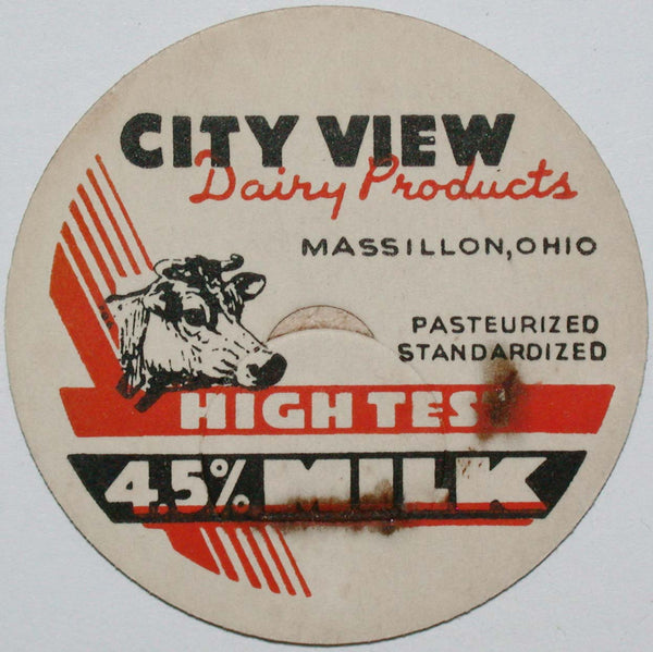 Vintage milk bottle cap CITY VIEW DAIRY PRODUCTS cow pictured Massillon Ohio