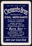 Vintage single playing card CLEMENTS BROS Coal Merchants Portsmouth England