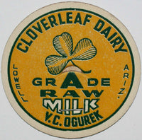 Vintage milk bottle cap CLOVERLEAF DAIRY leaf pictured V C Ogurek Lowell Arizona