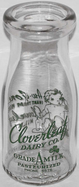 Vintage milk bottle CLOVERLEAF DAIRY CO baby pyro half pint Springfield Missouri