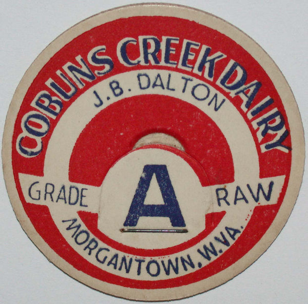 Vintage milk bottle cap COBUNS CREEK DAIRY Morgantown West Virgina J B Dalton